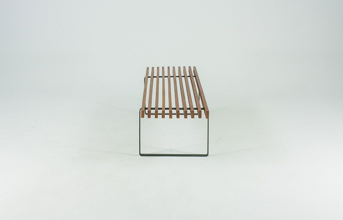 Foto Elegant Bench with Wood Rods and Metal Frame 1958