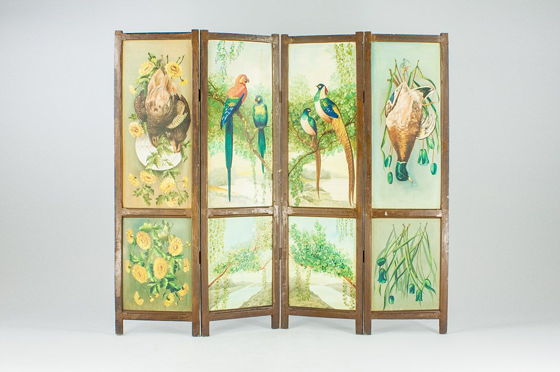 Foto Wilhelminian Room Divider with Exotic Animal Paintings