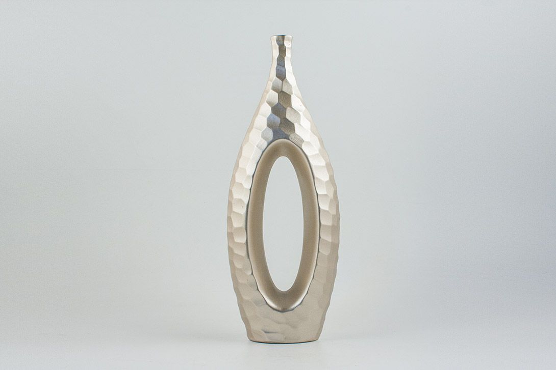 Foto Oval Aluminum Vase Surreal Form Spain 1973 h43