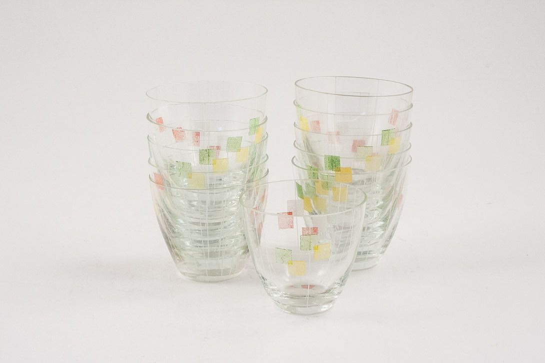 Foto Bowl Glass Set with Checkered Print