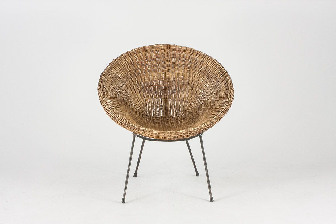 Foto Round Rattan Wicker Chair France 1962