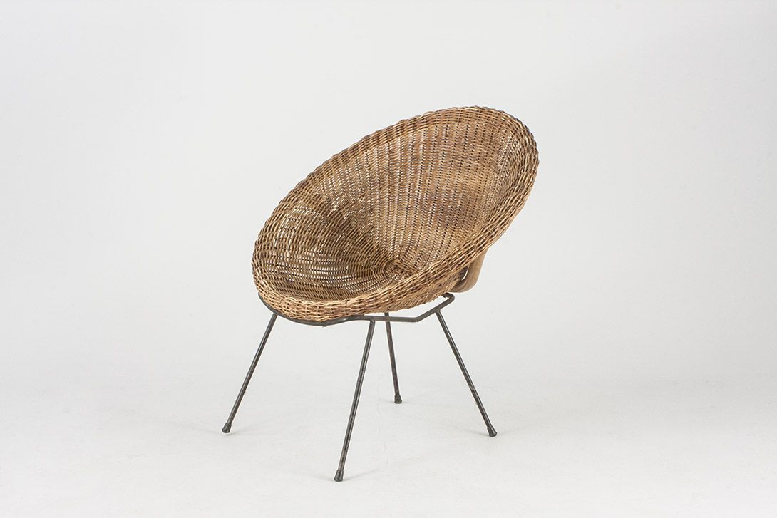 Foto Round Rattan Wicker Chair France 1962