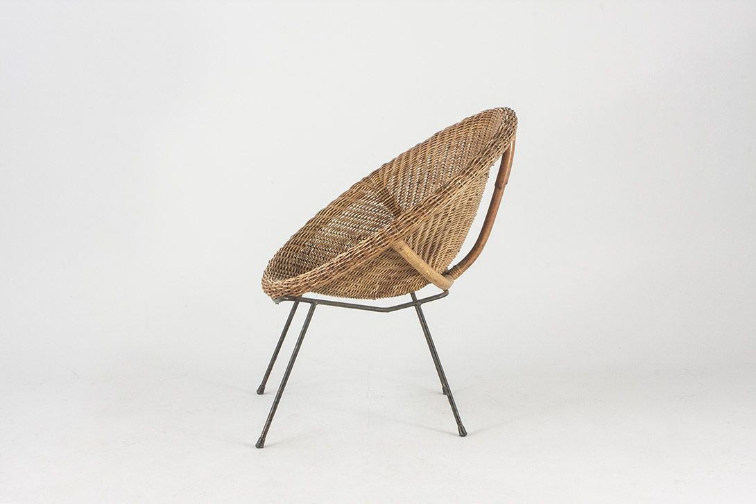 Foto Round Rattan Wicker Chair France 1962