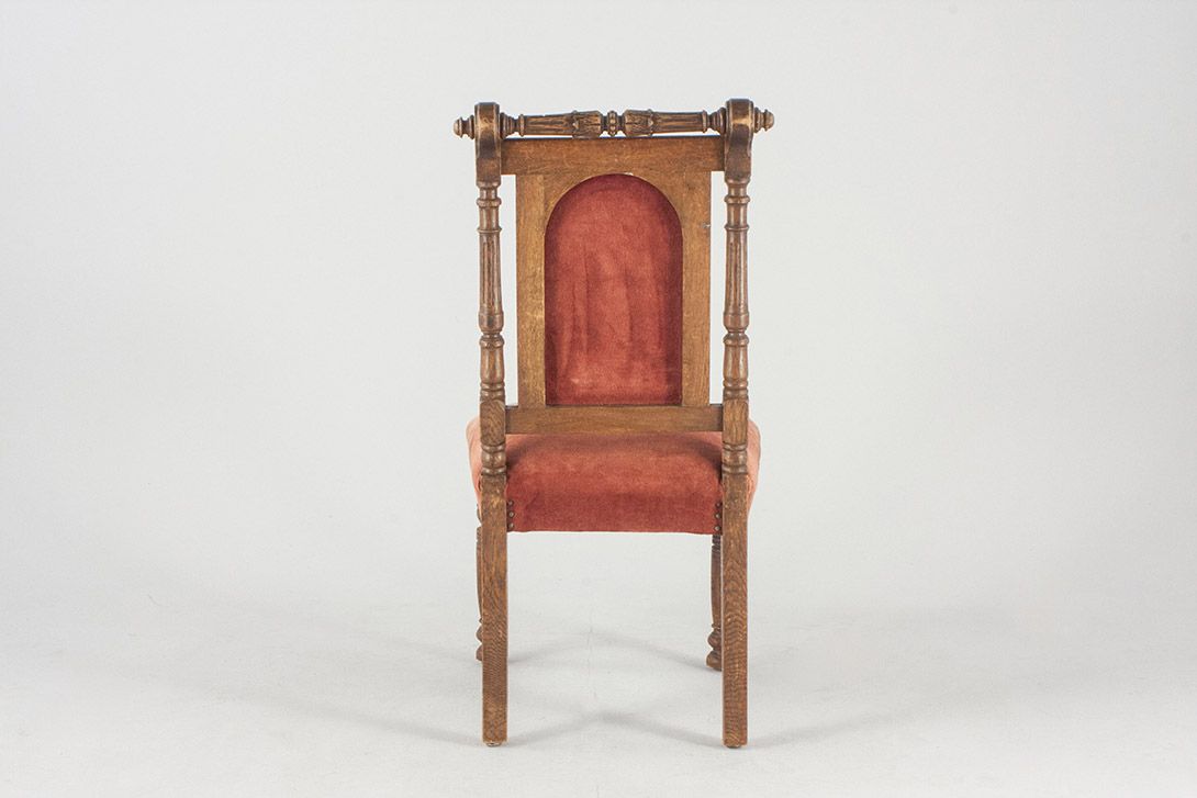 Foto Chair with Red Velvet Upholstery and Embroidered Backrest 1890