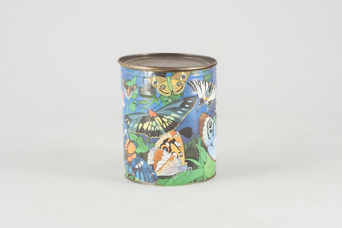 Foto Cylindrical Metal Box with Butterfly Meadows Immage h42x35
