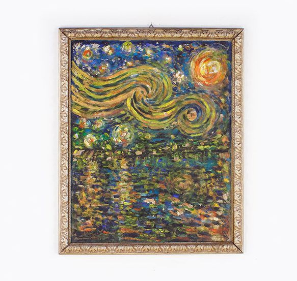 Foto Oil Painting Night Scene City at Lake 1989 h105x85 30C12