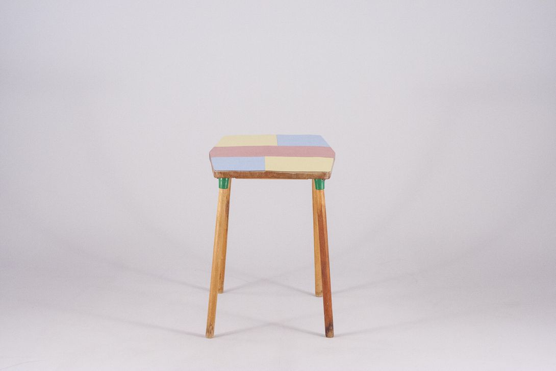 Foto Coffee Table with Colorful Lino Pierced Surface Prague 1962 h57x75x42