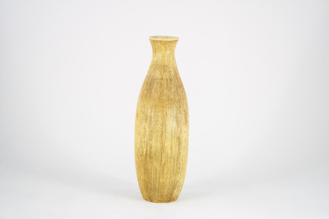 Foto Rough Stoneware Floor Vase with Striped Relief h86 C1
