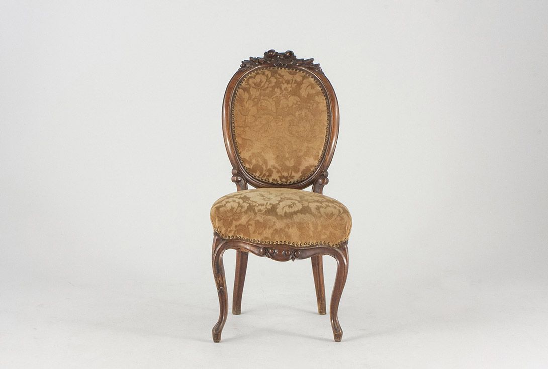 Foto Chair with Carved Back and Flower Patterned Upholstery