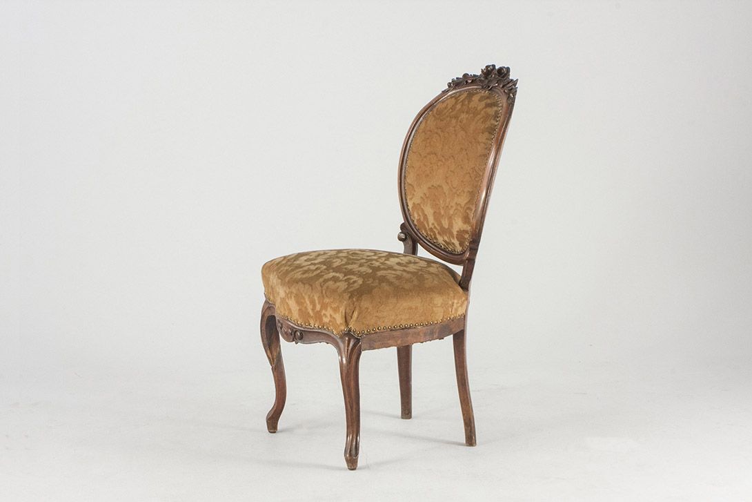 Foto Chair with Carved Back and Flower Patterned Upholstery