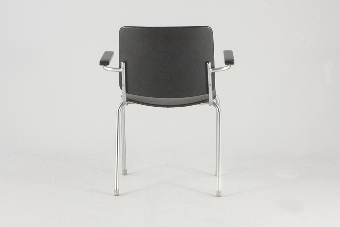 Foto Black Wooden Side Chair with Armrests and Aluminium Metal Frame 1966