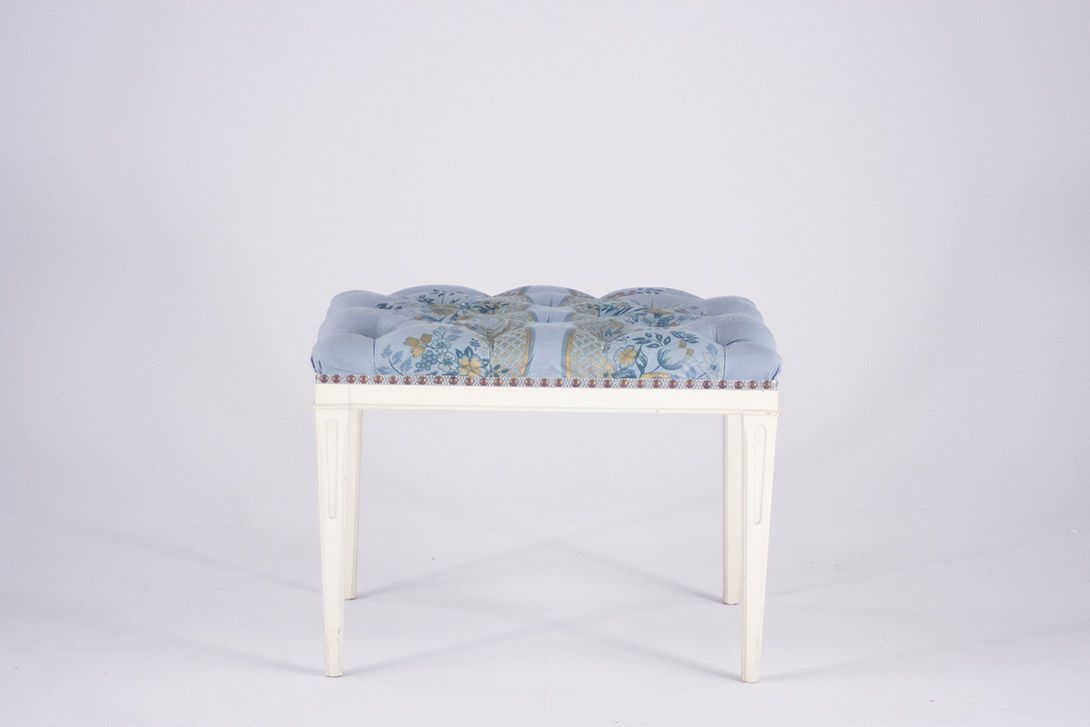 Foto White (Piano) Stool with Blue Flower Patterned Upholstery 1956