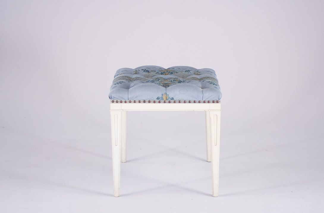 Foto White (Piano) Stool with Blue Flower Patterned Upholstery 1956
