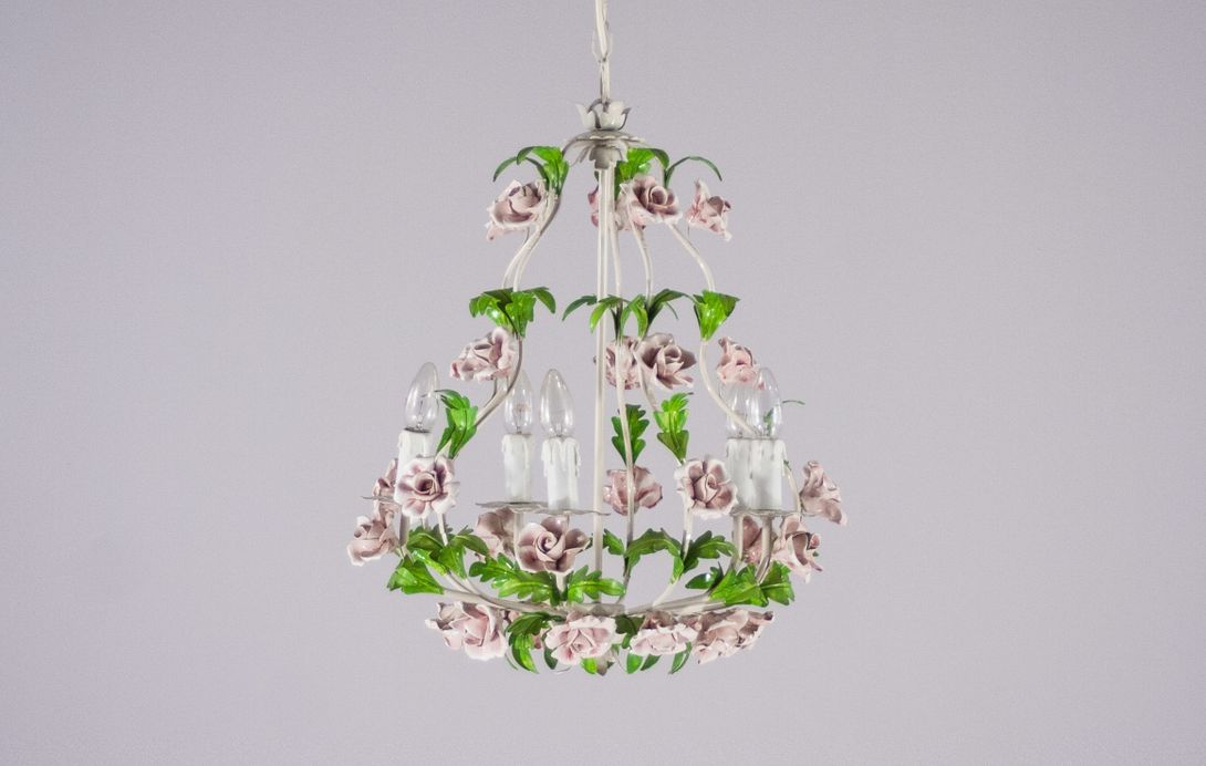 Foto Tuscan Chandelier with Porcelain Flowers 1952 ​h90