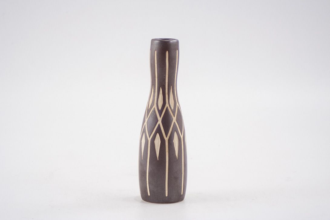 Foto Ceramic Vase Brown with White Pattern h19 A6