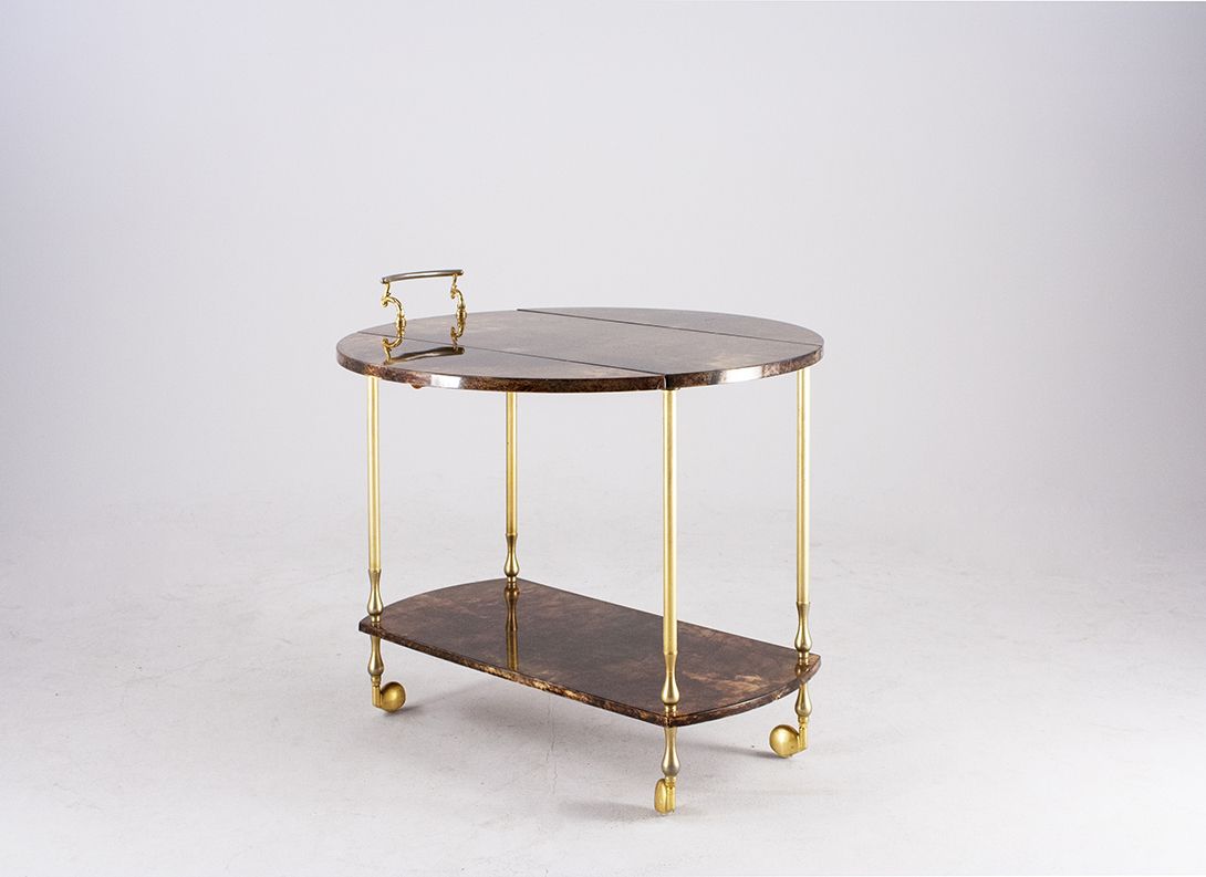 Foto Dark Goat Skin Serving Cart 1963 ​h74x80x80
