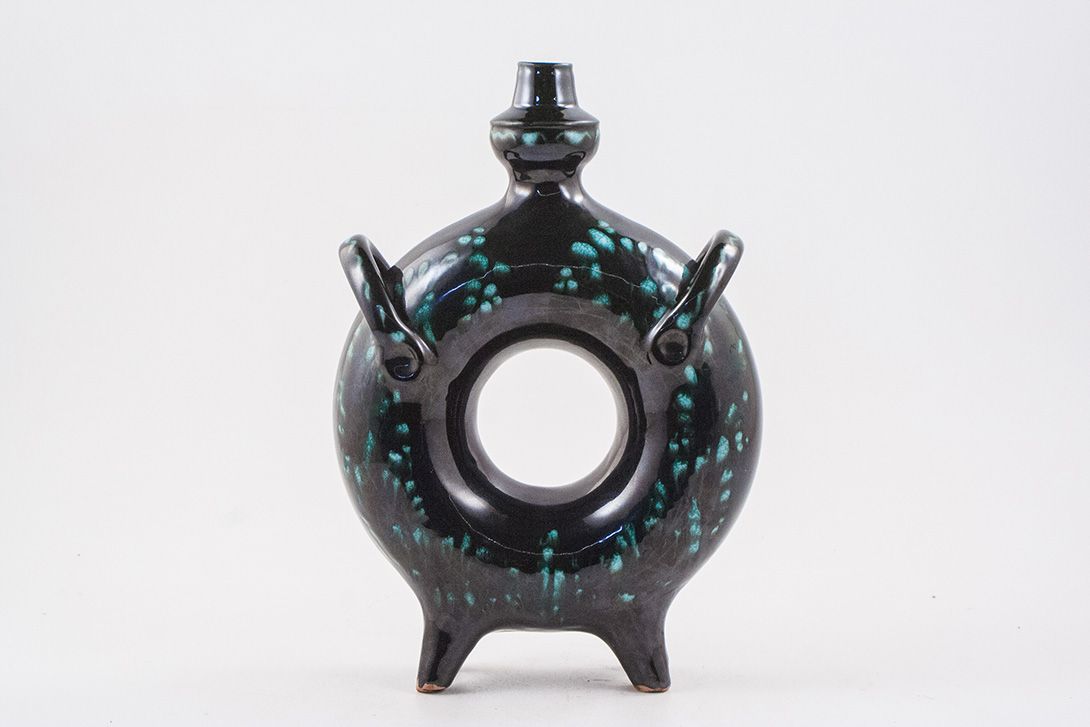 Foto Ring Formed Black Ceramic Vase h28 Prague 1960