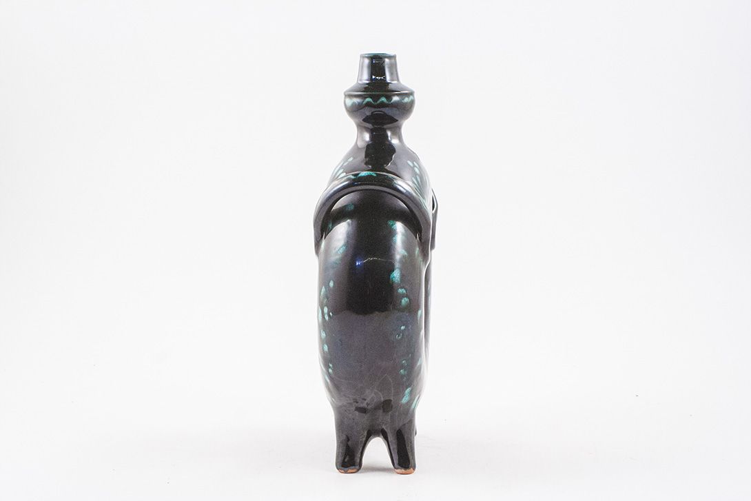 Foto Ring Formed Black Ceramic Vase h28 Prague 1960