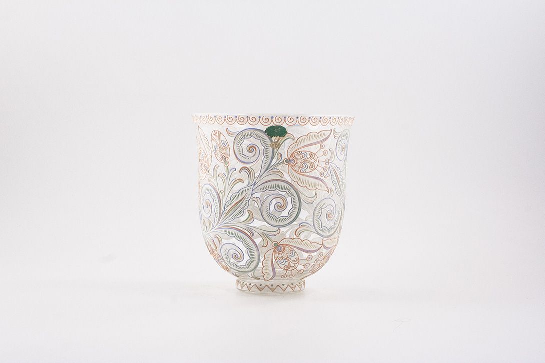 Foto Glass Vase with Floral Pattern Czech h23
