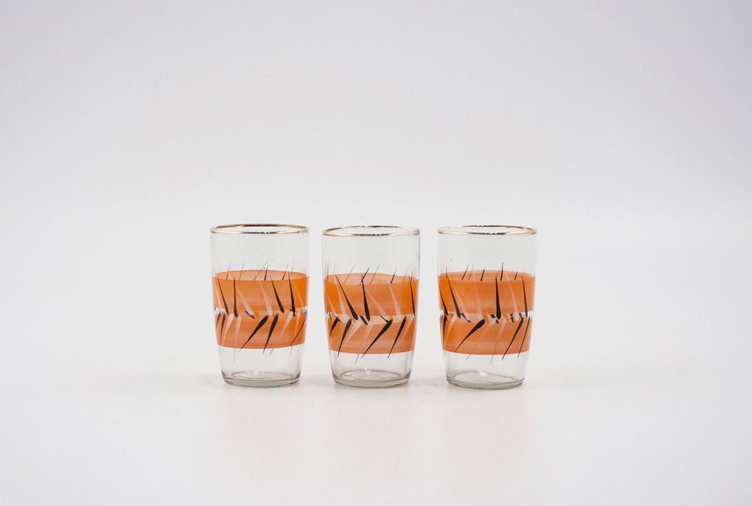 Foto Glass with Orange Pattern Mannheim 1955 3 Pcs.