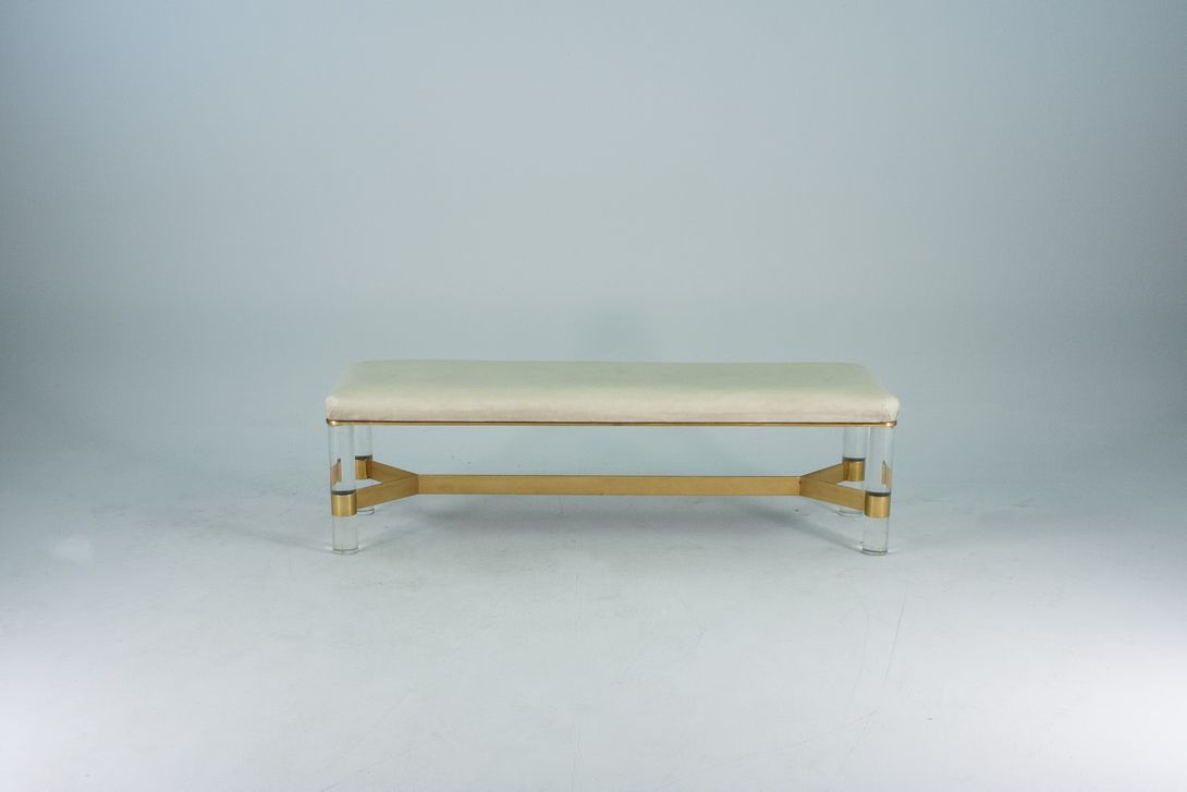 Foto Glass Bench with Brass Hollywood Regency 1968