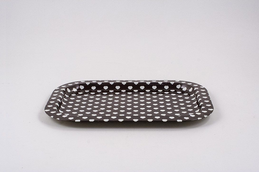 Foto Brown Serving Tray with white Hearts