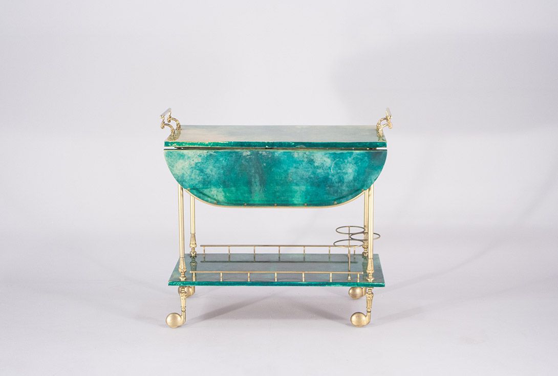 Foto Lacquered Goatskin Serving Cart with Brass 1959 ​h70x79x80