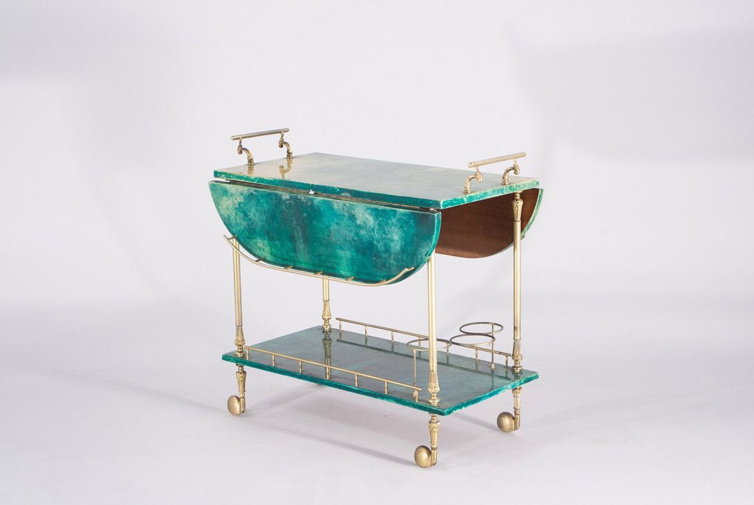 Foto Lacquered Goatskin Serving Cart with Brass 1959 ​h70x79x80