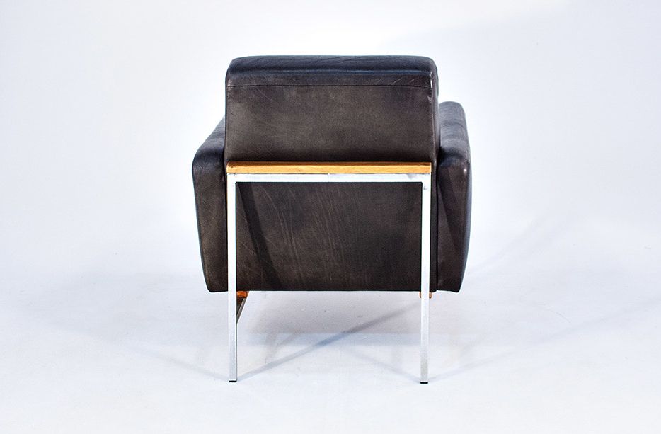 Foto Classic Grey Leather Armchair with Modular Sofa 1963