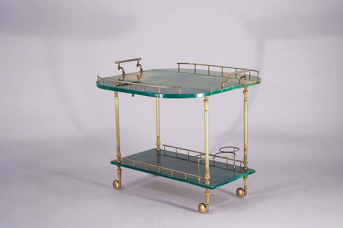 Foto Lacquered Goatskin Serving Cart with Brass 1959 ​h70x79x80