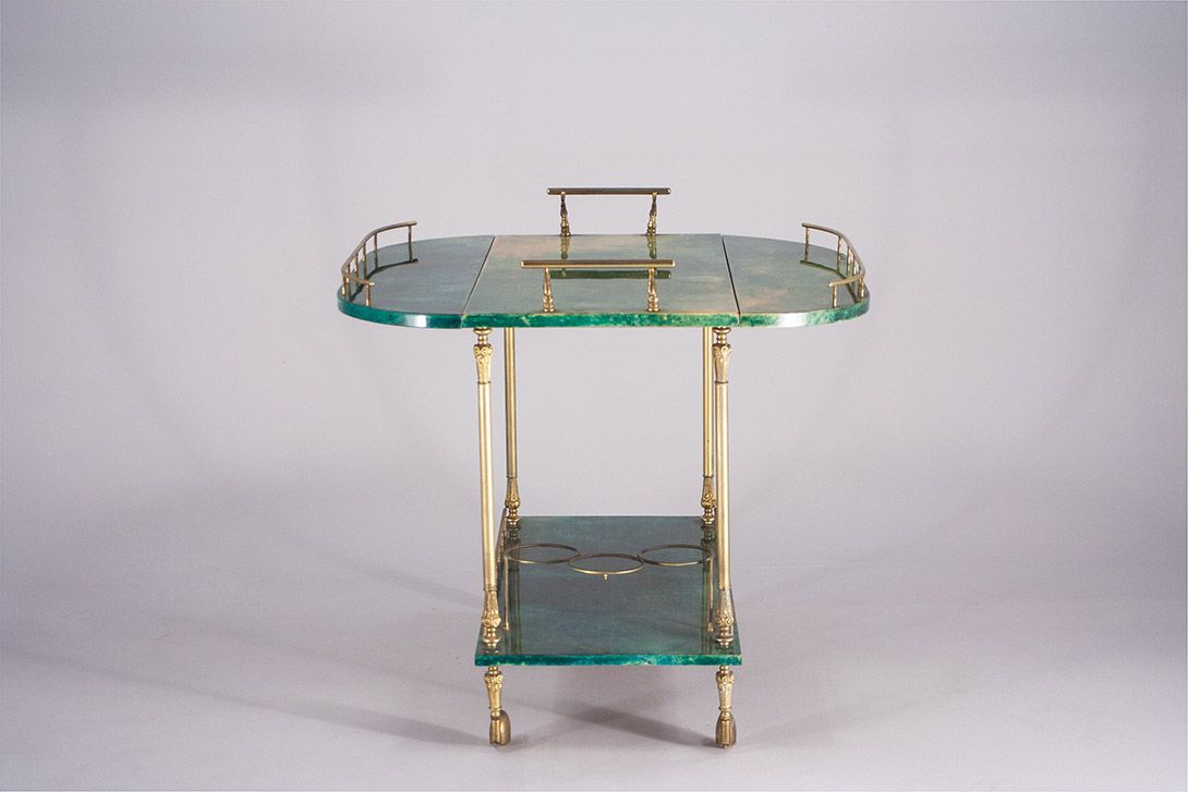 Foto Lacquered Goatskin Serving Cart with Brass 1959 ​h70x79x80