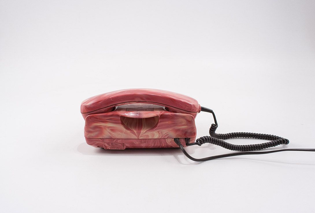 Foto Pink Marbled Psychedelic Post Telephone with Dial Plate 1982 h11x17x20