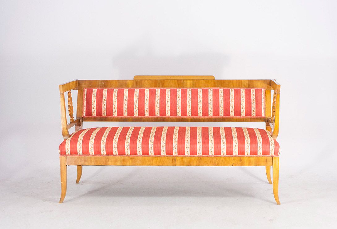 Foto Biedermeier Cherry Wood Upholstered Bench