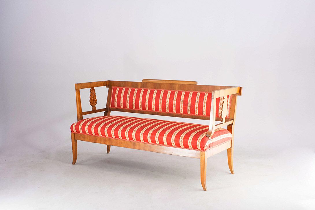 Foto Biedermeier Cherry Wood Upholstered Bench