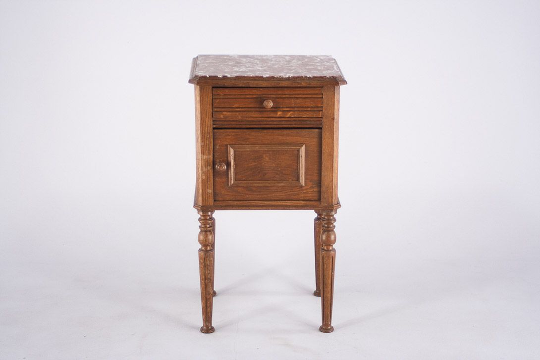 Foto Antique Oak Bed Side Table with Marble Top 1895 ​h72x42x37