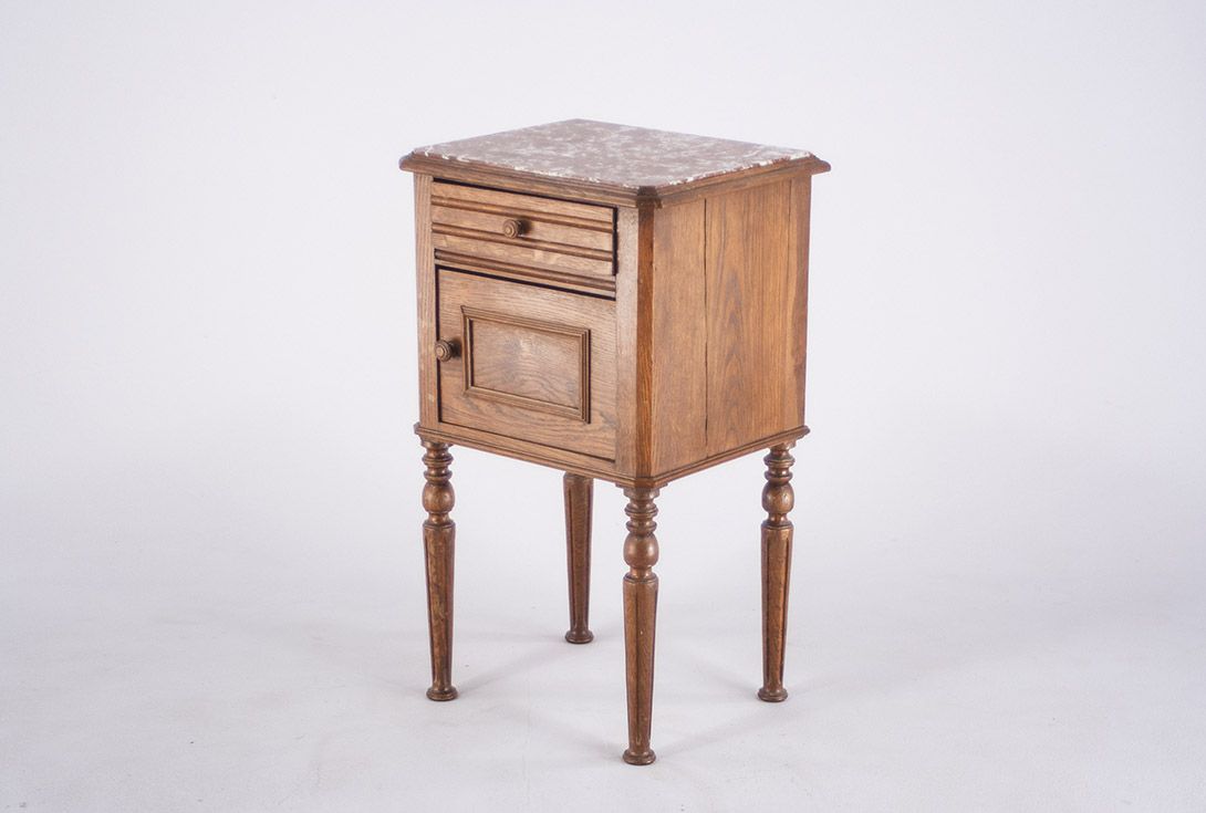 Foto Antique Oak Bed Side Table with Marble Top 1895 ​h72x42x37