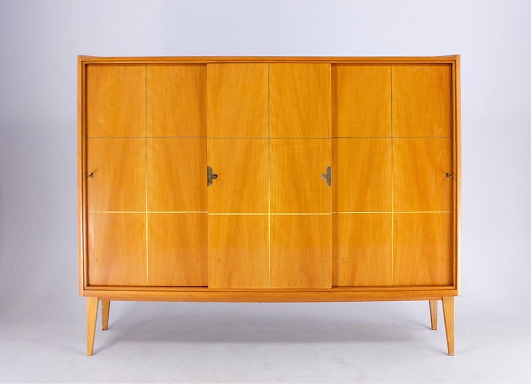 Foto Modern Cherry Cabinet with Brass Inlays West Germany 1955 *N