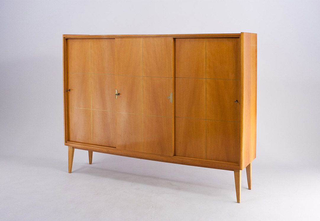 Foto Modern Cherry Cabinet with Brass Inlays West Germany 1955 *N