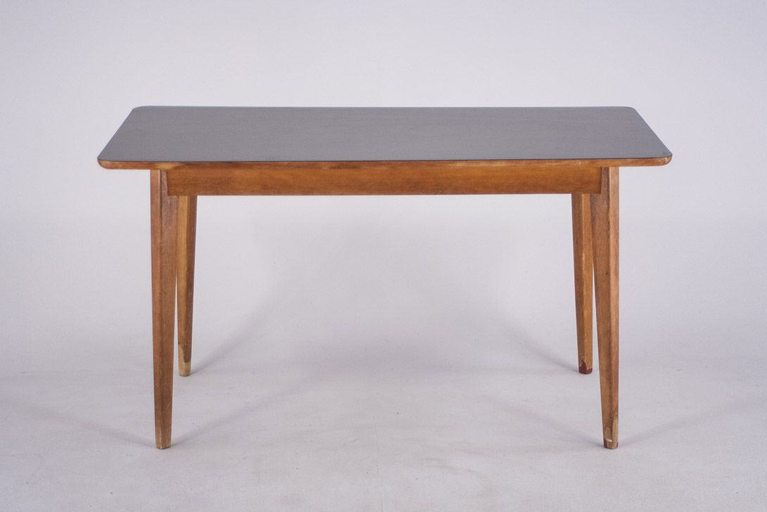 Foto Wooden Kitchen Table with Black Formica Top Italy 1964 ​h65x120x67