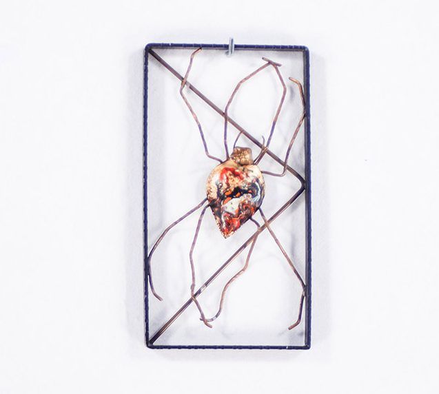 Foto Wall Decoration Enameled Copper Spider 1960 ​h25x14cm 18A4
