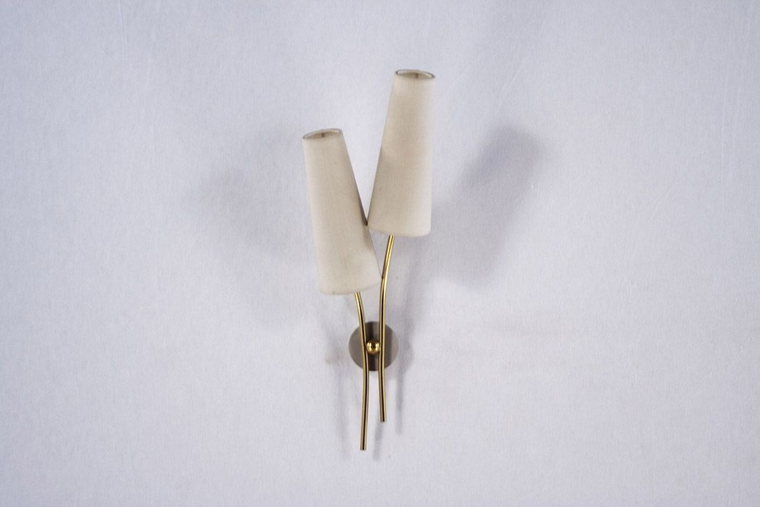 Foto Brass Wall Lamp with Two Linen Shades ​h50