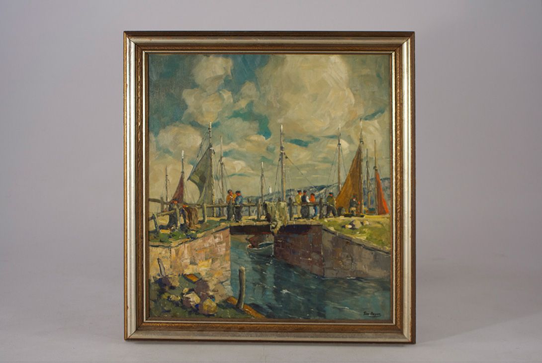 Foto Oil Painting Bridge at the Harbor h94x83 34C12