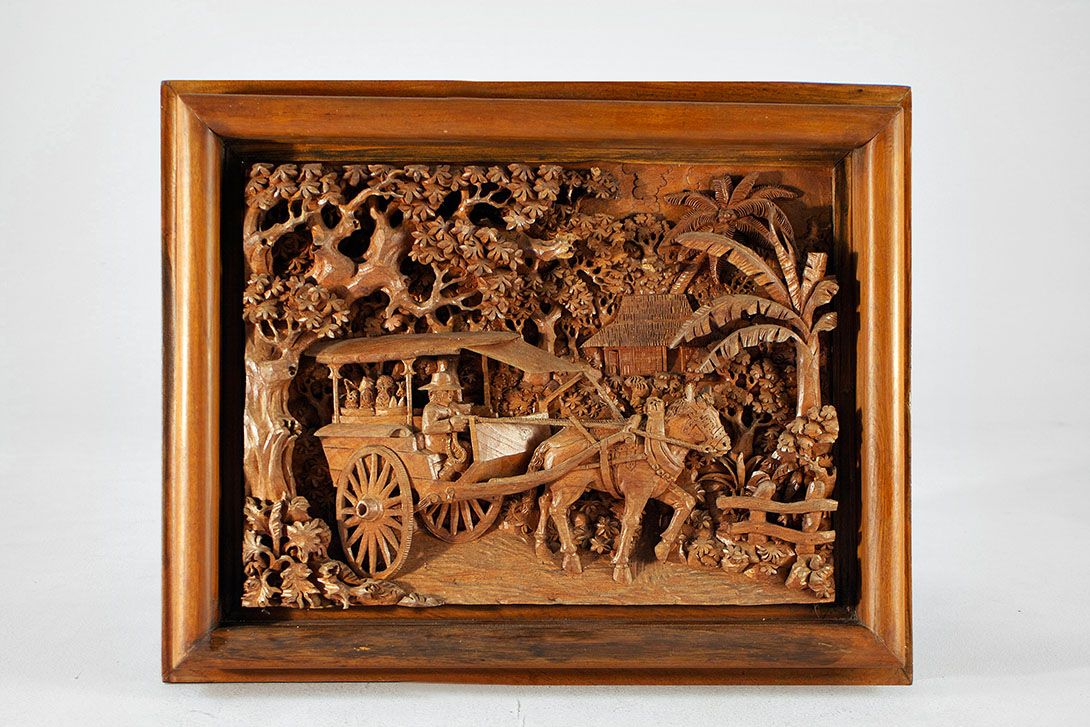 Foto Exotic Carved Relief Farmer with Carriage 70x55cm 17E5