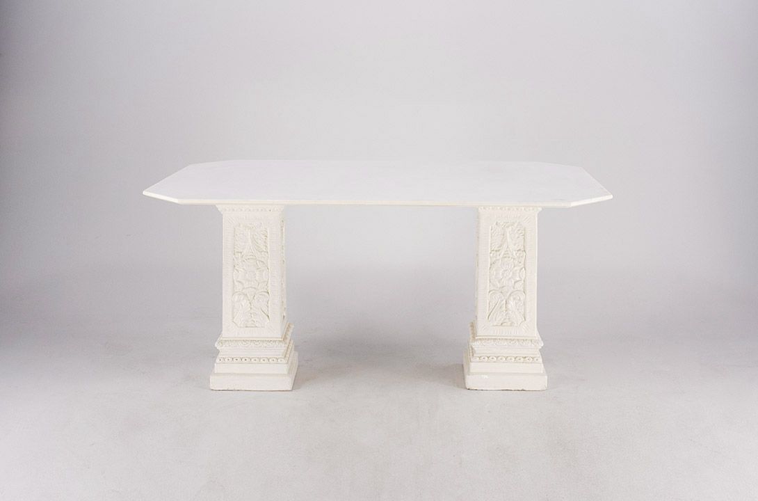Foto Dining Table with Marble Top on Flower Engraved Columns h70x140x90