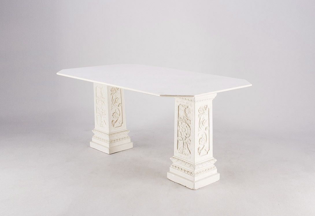 Foto Dining Table with Marble Top on Flower Engraved Columns h70x140x90