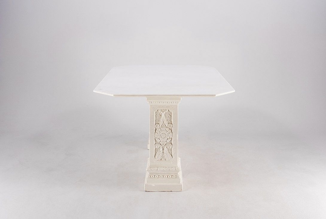Foto Dining Table with Marble Top on Flower Engraved Columns h70x140x90