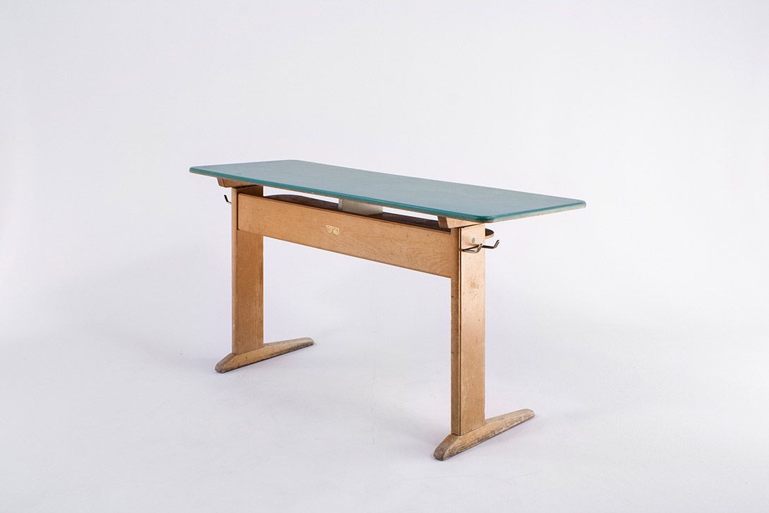 Foto School Desk with Grey-Blue Top 1967 h77x129x50