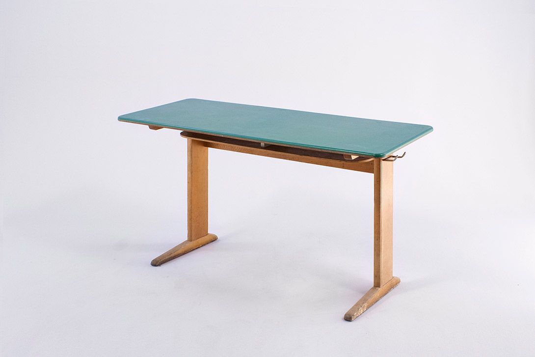 Foto School Desk with Grey-Blue Top 1967 h77x129x50