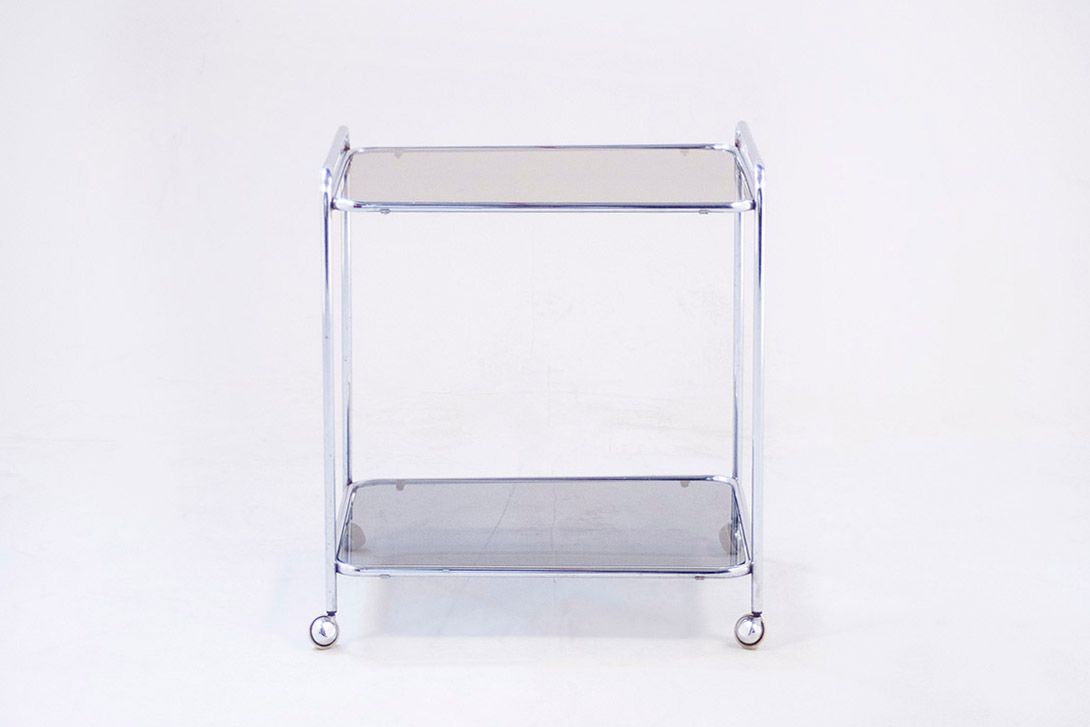 Foto Chrome Metal Serving Cart with Glass Trays h58x52x38