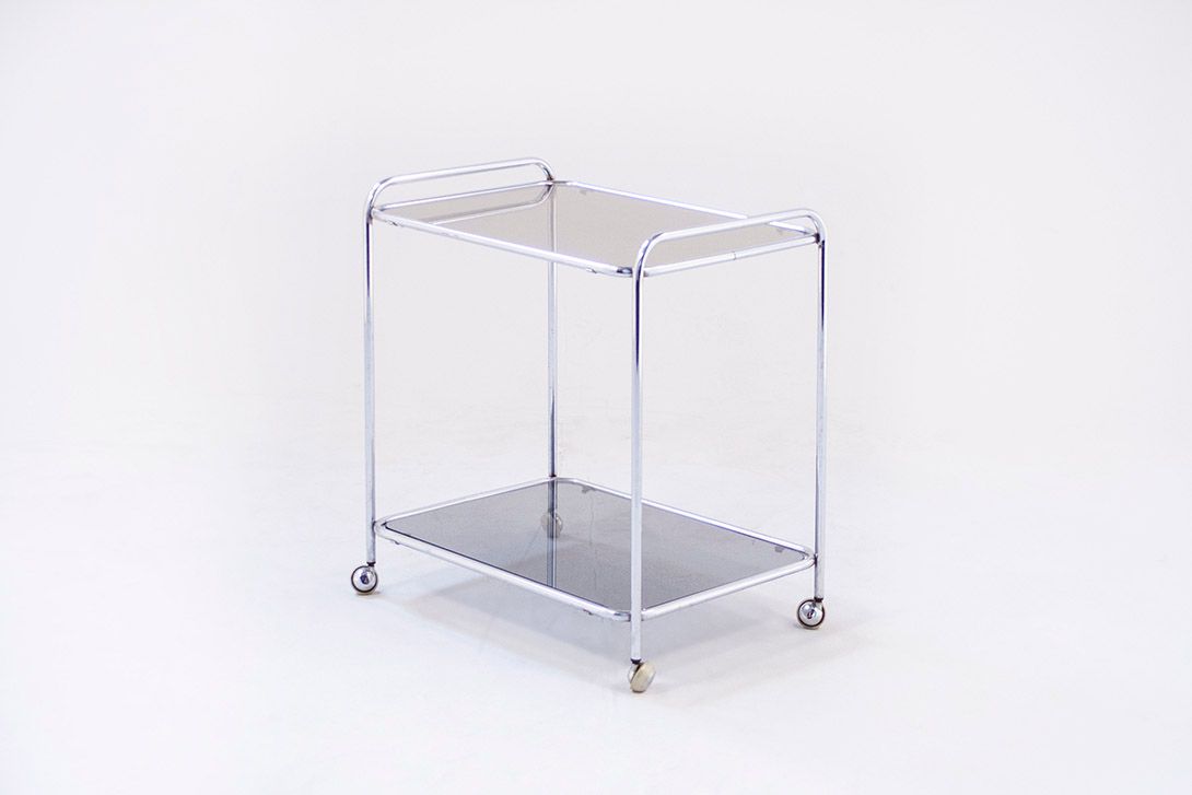 Foto Chrome Metal Serving Cart with Glass Trays h58x52x38